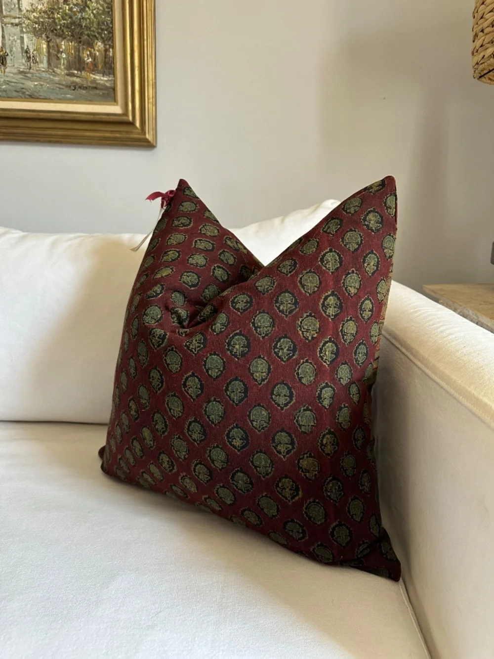 Threads: Vintage woven block printed sari pillow
